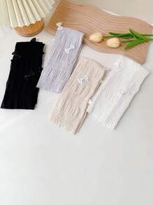 1 Pair Summer Lace Arm Sleeves Ballet Style, Sheer Bowknot Chiffon Ice Silk UV Protection Sunscreen Arm Sleeve Covers - Multicolor - View 1