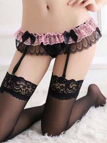 1pc Sexy Double-Layer Lace Garter Belt, Lingerie Accessory (Stockings Not Included) - Multicolor - View 4