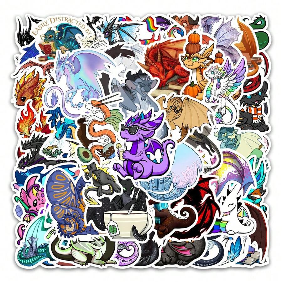 54pcs Cartoon Graffiti Dragon Series Sticker Bag Mobile For Phone Case Suitcase Backpack Violin Storage Box Game Console Charger Notebook