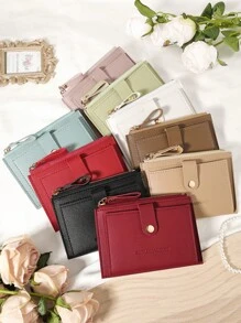 Cartera pequeña de mujer con cierre de cremallera, estilo billetera plegable delgada y ligera, de varios capas, con bolsillo para tarjetas de identificación, dinero y tarjetas de crédito, en color burdeos, rojo cereza, tinto, de estilo minimalista y moderno para regalo de aniversario, Navidad, San Valentín, cumpleaños, pareja, chica, señora, para la escuela o la universidad