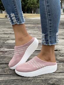 Women Round Toe Chunky Heeled Slip-On Shoes, Breathable, Lightweight And Comfortable, Mesh Uppers, Ultra-Light Soles, Suitable For Commuting, Daily Life, Outdoor, Office, School, Spring/Summer/Autumn, And Casual Loafers In Blue, Pink, Navy Blue, Black