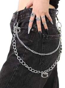 Sanrio 1 Piece Hello Kitty Punk Street Metal Layered Chain Keychain Women Men Waist Keychain Pants Jeans Hip Hop Pants Belt Chain Jewelry Accessories Suitable For Teen Summer Casual Outdoor Athletic Or Vacation Travel Or Graduation Gifts Or Birthday Dress Accessories Or Daily Wear