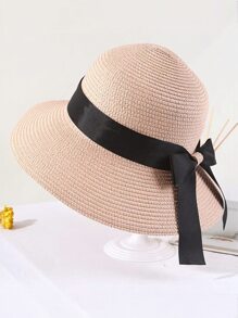 1pc Women's Wide Brim Sun Hat With Black Woven Band, Fashionable Straw Hat For Beach - Hat - View 10