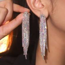 Coating Blue Zirconia Long Tassel CZ Crystal Earring For Women 1 Pair - Multicolor - View 17