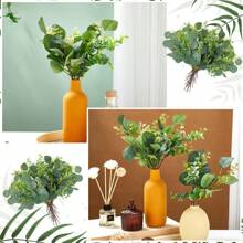 带白色种子的人造桉树茎人造桉树叶绿植装饰假叶枝用于婚礼花束中心装饰插花农舍家居装饰