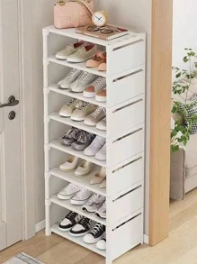 8 Tiers Narrow Shoe Rack Vertical Shelf Stable Organizer Space Saving Storage Cabinet Sturdy Easy DIY Non-Woven Fabric Metal Freestanding Shelves For Closet Entryway Hallway Bedroom