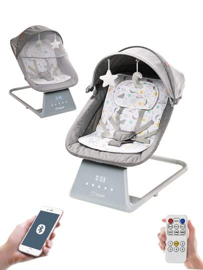 Columpio para Bebés con Bluetooth, Mecedora Eléctrica para Bebés con Velocidades Ajustables y Música, Equipado con Asiento Cómodo, Juguete Calmante y Mosquitera, Adecuado para Recién Nacidos y Niños Pequeños