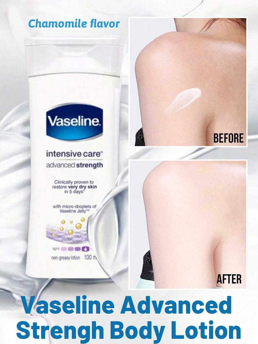 Vaseline 凡士林深层滋润保湿乳液,深层补水,改善粗糙,修复脱皮,清爽不油腻,易于涂抹,快速吸收,洋甘菊香氛,便携装,令肌肤光滑透亮,减少干燥,增强肌肤弹性,适用于极干性肌肤、皲裂肌肤、粗糙肌肤、敏感肌肤,日常护肤,沐浴后,睡前,干燥季节,户外活动后 - Advanced Strengh 洋甘菊味 - 查看 1