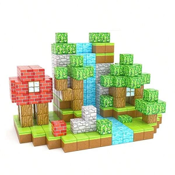 48/105 pièces Ensemble de blocs de construction magnétiques, jouets sensoriels STEM de conception de monde magnétique, cadeau pour la classe pour les garçons et les filles de 3 ans et plus, thème végétal, cadeau de Noël (avec boîte de rangement)