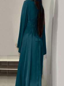 女式立领喇叭袖束带连衣裙 Abaya 风格 - 綠色 - 查看 2