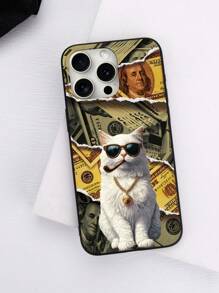 1pc Cool Cat Dollar Sign Pattern Black Phone Case Compatible With Samsung, Compatible With IPhone 16, 13, 15, 15 Pro, 14 Pro, 14 Plus, 7/8 Plus, 11, 12 Pro Max, 13, 14 Pro Max