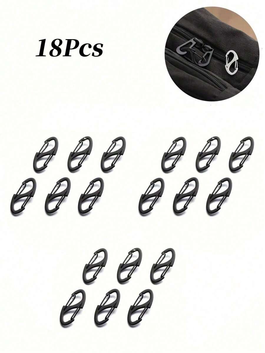 18pcs Backpack Zipper Lock Set, Anti-Theft Zipper Clip Keeps Zipper Closed, Backpack Buckle Alloy Outdoor Camping Multi-Functional S Buckle Metal Buckle Hook - Black - View 1