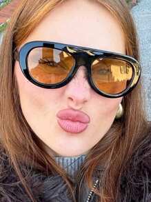 新款复古小框飞行员边框时尚眼镜，男女通用简约百搭户外走秀情侣时尚眼镜适合日常佩戴 - 彩色 - 查看 6