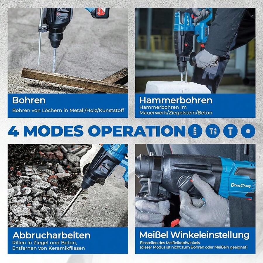2025-New DongCheng Cordless Hammer Drill 18V, Impact Energy 2.7 J, 4 SDS-Plus Bits, Drilling 28 Mm, Brushless Hammer Drill Motor, Anti-Vibration Handle, Incl. 4Ah Batteries And 2A Charger In The Craftsman's Box - Máy khoan búa không dây 18V 2.7 J - Xem 1