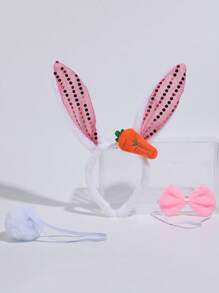 Plush Rabbit Headband, Adorable Fashionable Versatile Party Hair Accessory, Cartoon Carrot Rabbit Ear Headband Hair Clip, Minimalist Solid Color - Multicolor - View 21