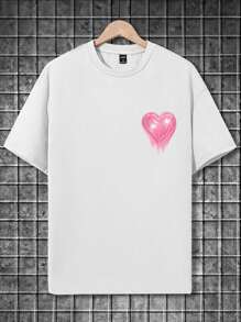 Basic T-Shirt 100% Cotton 3D Crystal Heart Print New Fashion Streetwear Launch - 白色 - 查看 3