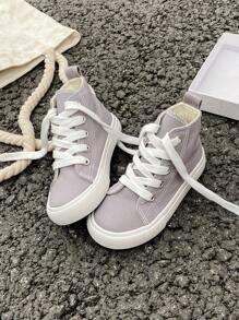 OPOEE 白色帆布鞋，儿童中帮运动鞋，春秋时尚简约男女童帆布鞋，经典高帮帆布鞋，休闲系带帆布鞋，运动鞋，儿童滑板鞋