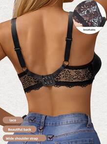 Sujetador con aros Push Up sexy para mujer, sujetador de encaje de unicolor, top corto, sujetador con recogido, brasier, lencería, ropa interior femenina sin espalda