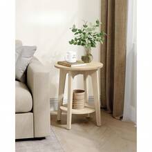 Side Table, Small Round End Table With Lower Shelf, Nightstand For Small Spaces, Living Room, Bedroom, Natural Beige ULET283N01 - Natural Beige - View 1