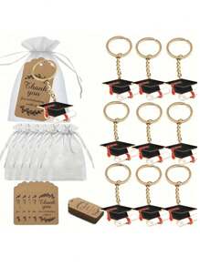 9/15 件毕业钥匙扣礼物，毕业纪念礼物（附感谢卡、金属励志钥匙扣和欧根纱袋）、汽车吊坠、包袋装饰链，适合派对礼物和毕业纪念礼物 - 彩色 - 查看 1