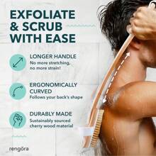 1 件装去角质木质身体按摩沐浴刷天然鬃毛沐浴刷柔软 SPA 女士男士护肤干湿身体刷 - 彩色 - 查看 3