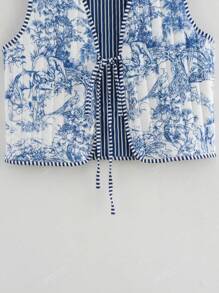 ZEVITY Flower Pattern Tie-Front Tank Top & Lightweight Vest