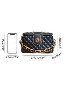 Nuevo diseño de nicho 2025 Bolso de caja de unicolor romboidal, bolso de mano con cadena gruesa, bolso cuadrado pequeño con costura bordada, elegante bolso de axila, versátil bolso cruzado de viaje, bolso de mujer de alta gama