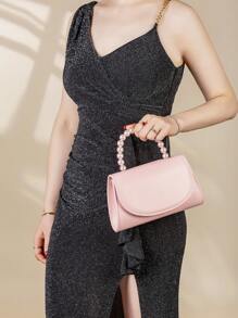 REMANLAND 奢华迷人的纯色珍珠手柄派对手拿包，优雅精致的翻盖正式包，配有可拆卸金属链条肩背/斜挎包，女士晚宴包，适合女士派对、婚礼、盛会、宴会，是派对女孩和女士的理想之选，也是送给女性的最佳礼物。 - 粉色 - 查看 3