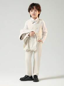 3pcs Kids Performance Suit Set (Vest + Pants + Bowknot) For Boys, Children Wedding Party Stage Costumes