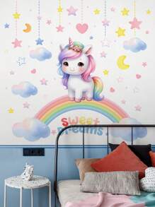 Colorful Rainbow Unicorn Wall Decals, Warm & Cartoon Style Wall Decor For Kids Bedroom, Self-Adhesive Wall Art Bedroom Decor Stickers Home Decor Living Room Wall Paper Wall Stickers Party Decorations Living Room Decor Office Decor Home Decor Items Personalised Stickers - Multicolor - View 11