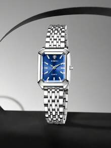 2Pcs Women's Silver Alloy Strap Fashion Casual Simple Bar Scale Blue Dial Quartz Watch Bracelet Set For Daily Wear Or Holiday Gifts