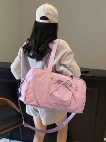 A Travel Luggage Bag Made Of Solid Color Fabric, Large Capacity Hand-Held Shoulder Bag, Yoga Fitness Bag For Loading Clothes At The Gym, Travel Bag That Can Be Worn On A Suitcase For Changing Clothes, Large Capacity Luggage Bag