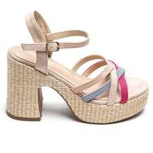 Women's High Platform Sandals With Block Heels And Ankle Strap - Beige - View 5