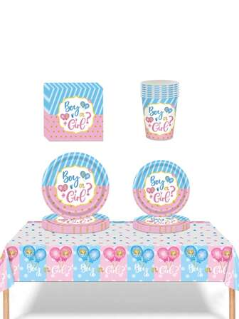性别揭秘派对餐具套装 - 2 层蓝色和粉色纸，带有“男孩还是女孩？”设计，非常适合淋浴和聚会庆祝活动，性别揭秘装饰品，非常适合冬季、新年