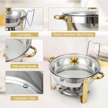 ANPHON Chafing Dish Buffet Set 4 Pack 5QT, Stainless Steel Round Chafing Dishes For Buffet With Lid Holder & Glass Lid, Buffet Servers And Warmers For Parties, Wedding, Camping, Dinner - Gold - View 3
