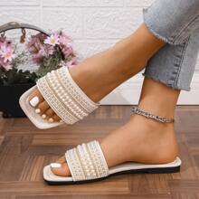 Women's Slip-On Casual Crystal Embellished Flat Comfort Sandals