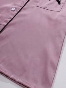 Conjunto de pijama de 2 piezas de mujer talla grande, con blusa de satén con bordado de lazo y manga corta, y pantalón corto, ropa de descanso casual para el verano y vacaciones