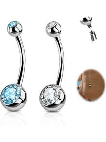 2PCS G23 Titanium Belly Button Rings 14G With Sparkling Cubic Zirconia Internally Threaded Navel Belly Piercing Curved Barbell Jewelry For Men Women Multiple Bar Lengths 6mm 8mm 10mm 12mm 14mm 16mm