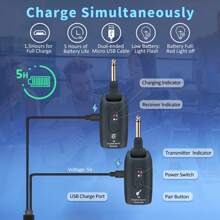 Wireless Guitar System 2.4GHz Built-In Rechargeable Lithium Battery 270° Rotatable Audio Wireless Transmitter Receiver For Acoustic Guitar Bass Violin Keyboard Electric Instruments, Black - màu đen - Xem 8