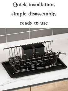 1PC Heavy Upgraded Version Of The Kitchen Dish Drain Rack Double-Layer Countertop Dish Rack With Removable Cutlery Tube Household Cutlery Rack Rust-Proof Thickened Stainless Steel Space-Saving Countertop Storage Artifact - Black - View 4