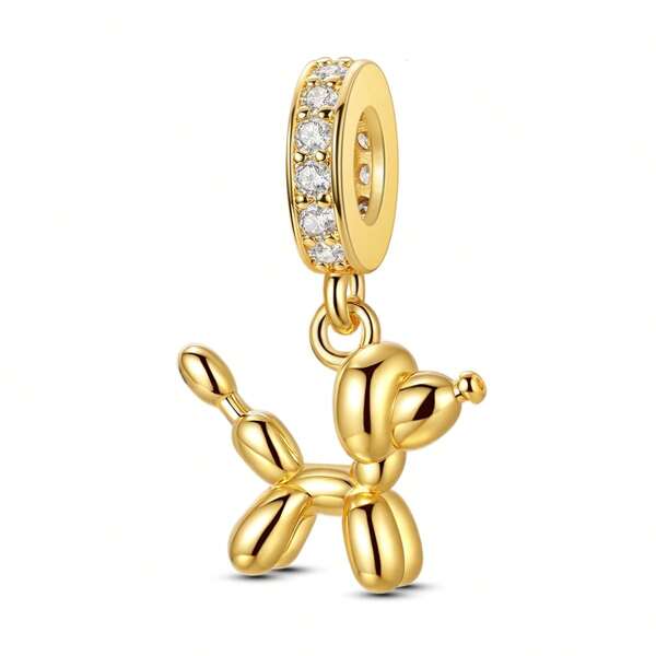 1pc Silver Color Sparkling Cubic Zirconia Golden Dog Pet Balloon Poodle For Bracelet Necklace Charm Fit 3mm Bracelet Necklace For Diy Jewelry Making Women Girl Daily Jewellery Gift