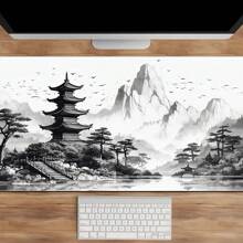 1 Peça Mousepad de Arte Preto e Branco Estilo Chinês Pintura a Tinta Grande Mousepad Gamer Tapete de Teclado Tapetes de Mouse XXL Tapete de Mesa de Borracha Design