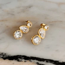 VKHK 1 Cặp bông tai đính pha lê thép không gỉ mạ vàng 18K sang trọng, phù hợp cho trang phục hàng ngày và trang phục cưới của phụ nữ, quà tặng - Hoa tai - Xem 4