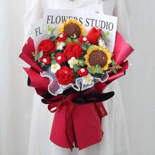 1 pieza de nuevo ramo de rosas tejidas a mano, regalo de cumpleaños 520, regalo de confesión, regalo de aniversario para la novia