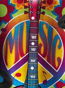 Vintage Hippie Music 3D Graphic Print Button Down Aloha Shirt For Men