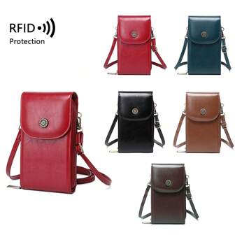 Shielded Crossbody Mobile Wallet - Retro Red, Adjustable Shoulder Straps, Multi-Pocket Storage Bag, Daily Anti-Theft Design, Daily Crossbody Backpack | Compact Crossbody Bag Design | Adjustable Shoulder Strap Wallet, Mobile Phone Leather Clip