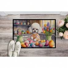 Decorating Easter White Poodle Doormat Front Door Mat Indoor Outdoor Rugs For Entryway, Non Slip Washable Low Pile