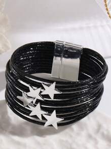 1pc Women Multi-Layer Leather Bracelet With Magnetic Pentagram Design, Suitable For Daily Commute And Versatile Wear - Star - View 3