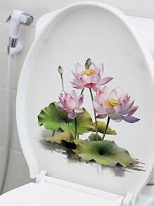 1pc Home Decorations Lotus Flower Toilet Lid Decals Self-Adhesive Ceramic Toilet Tank Sticker, Floral Home Decoration, Single Use Door Decal With Square Shape And Embellishments, Vinyl Decal For Home Decorations, Toilet Decoration Items Refresh Your Home Gifts Birthday Graduation Room Decor Wall Decor Bathroom Decor Bedroom Decor Room Decoration Stuff Living Room Decor House Decor Home Decor Living Room Wall Art Wall Paper Stickers Personalised Stickers