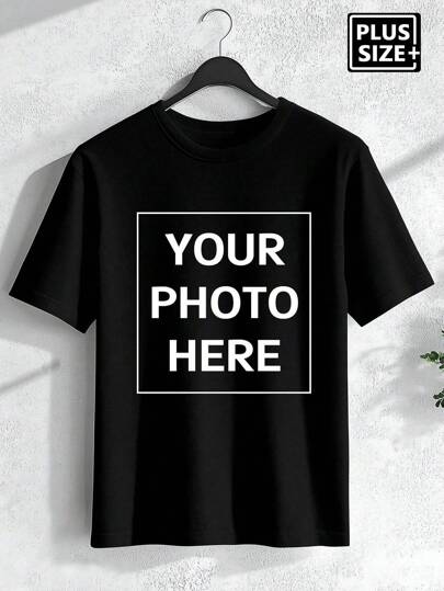 Anpassad herr-T-shirt i plusstorlek med foto, för män, ange ditt foto, julklapp, alla hjärtans dag/födelsedag/årsdag anpassad text, teambuilding, musikfestival, present till honom, fest, lämplig för alla årstider dekorativ, snygg, mode, hipster, begränsad, enkel kostym, blygsam mode, minimalistisk chic, avslappnad anpassning, unik, personlig present till honom familj, pojkvän, vänner, barn, män, vintergrace, herrkortärmad